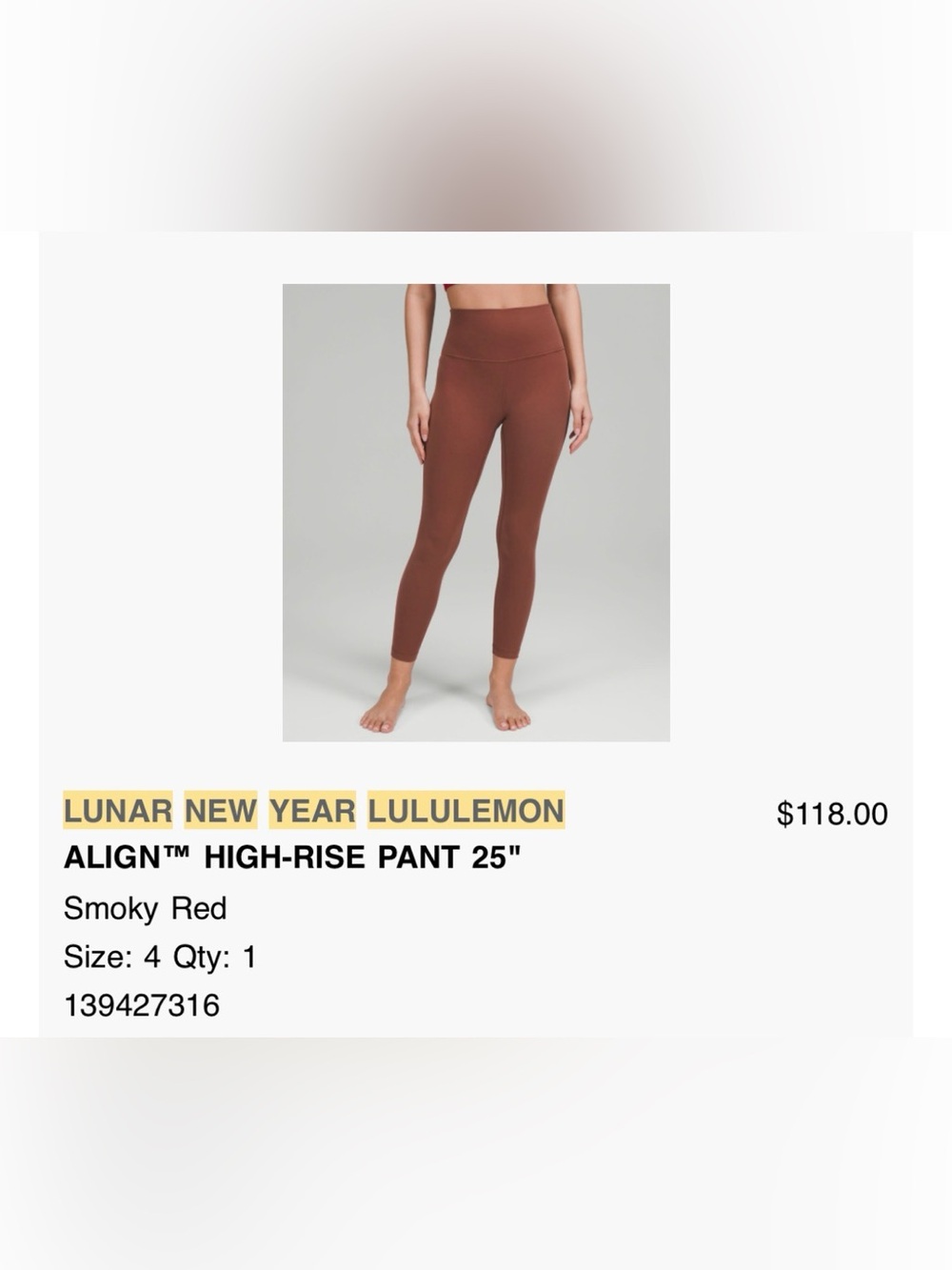 Lululemon High-Rise Leggings in Smoky Red Size 4 Lunar New Year EUC